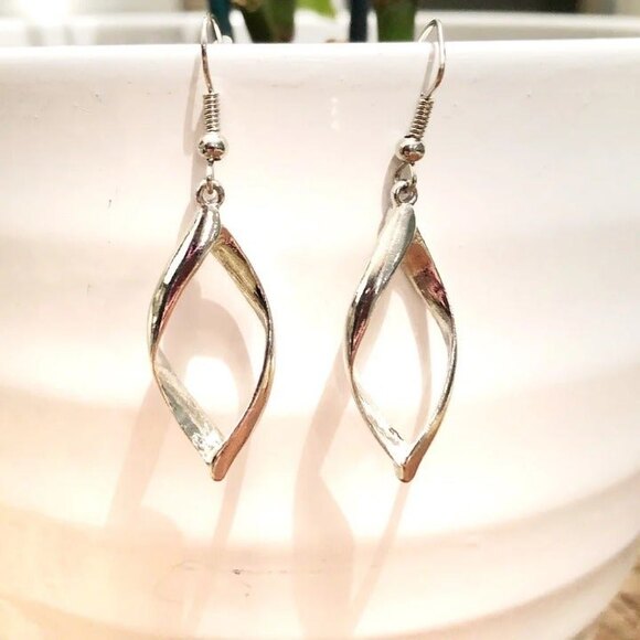Silver Tone Twist Drop Earrings - Picture 3 of 5